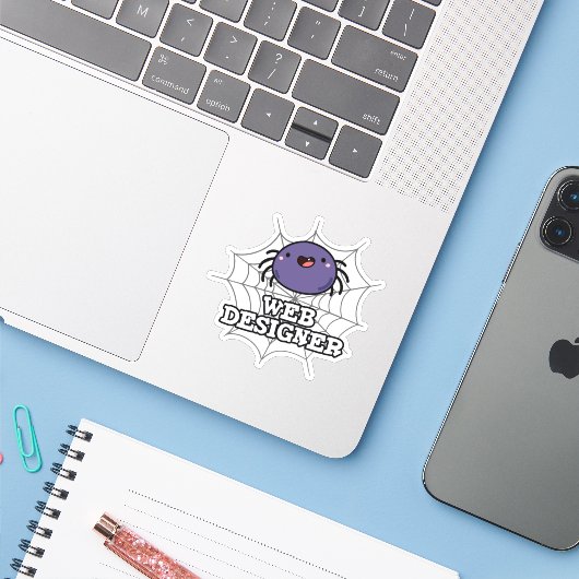 Sticker Web Designer Funny Spider Pun (Ordinateur portable avec iPhone)