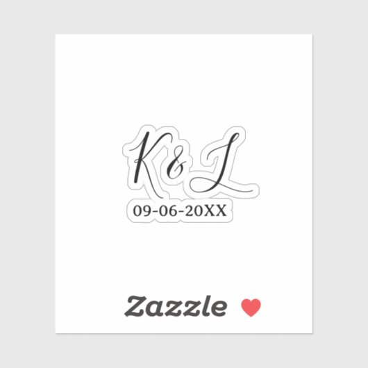 Sticker Wedding couple name letter date red pastel backgro (Feuille)