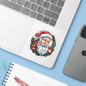 Sticker Weihnachtsmannkopf mit Kranz -  (Ordinateur portable avec iPhone)
