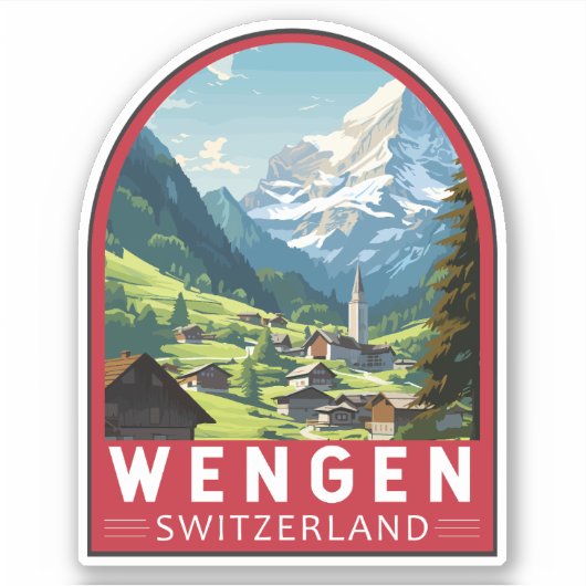 Sticker Wengen Suisse Travel Art Vintage (Devant)