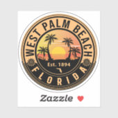 Sticker West Palm Beach Floride Rétro Sunset Souvenirs (Feuille)