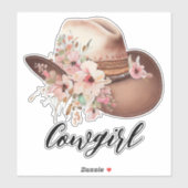 Sticker Western Floral Cowgirl Casquette (Feuille)
