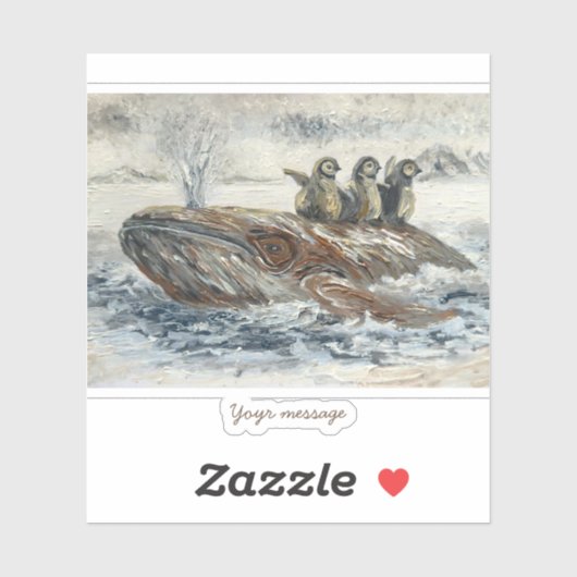 Sticker Whale Riders Whimsical Whale and Penguin Ocean (Feuille)