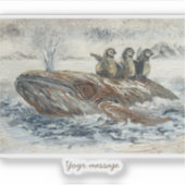 Sticker Whale Riders Whimsical Whale and Penguin Ocean (Devant)