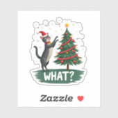 Sticker What Funny Cat Pushing Christmas Tree Over Cat Xma (Feuille)