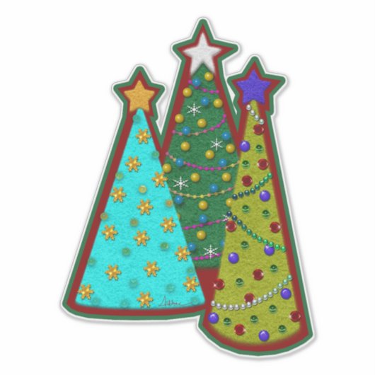 Sticker Whimsical Christmas Trees Faux Felt Style (Devant)