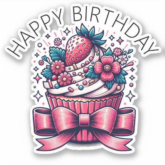 Sticker Whimsical Cupcake aux fraises (Devant)