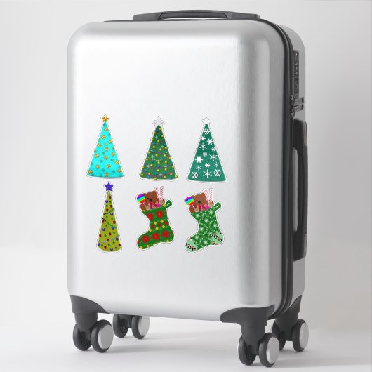 Sticker Whimsical Felt Look Christmas Trees & Stockings (Sur valise)