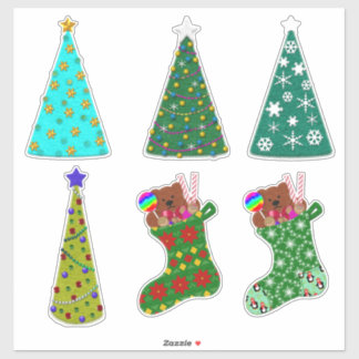 Sticker Whimsical Felt Look Christmas Trees & Stockings