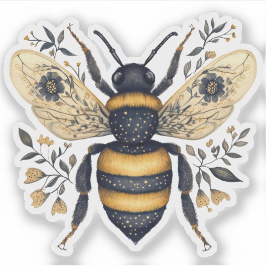 Sticker Whimsical Floral Bee (Devant)
