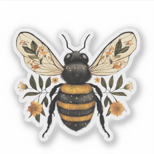 Sticker Whimsical Floral Bee (Devant)