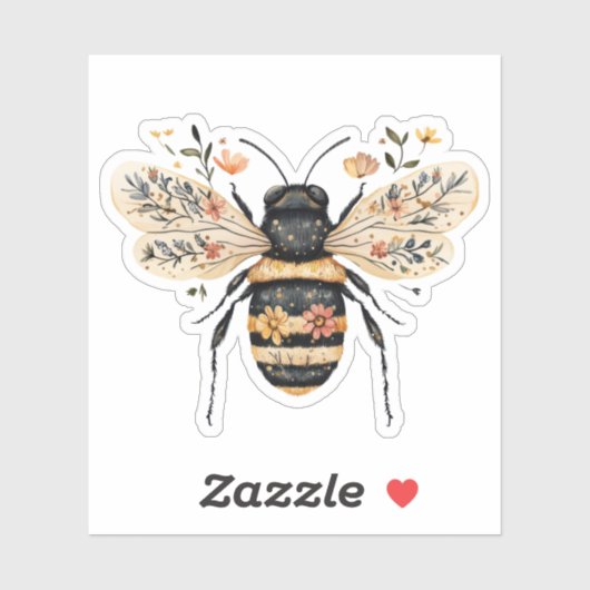 Sticker Whimsical Floral Bee (Feuille)