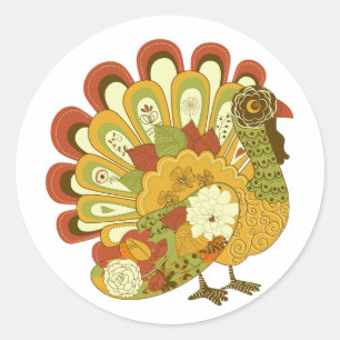 Sticker Whimsical Floral Turkey Thankgiving