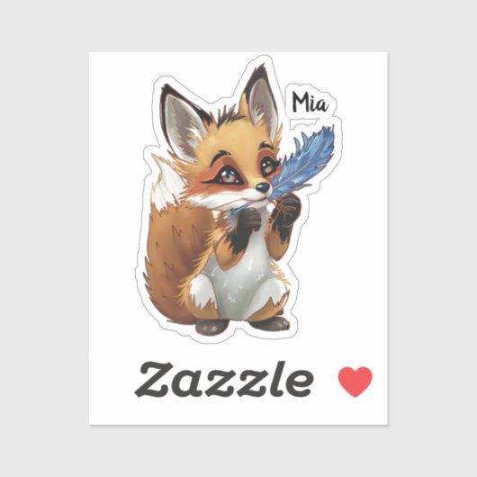 Sticker Whimsical Fox with a Feather (Feuille)