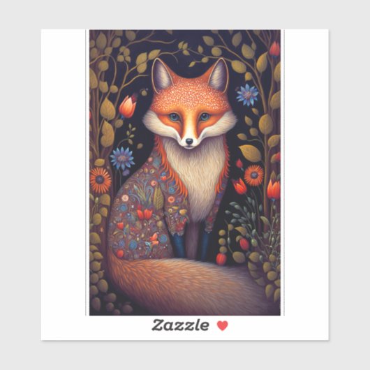 Sticker Whimsical Fox Woodland Imaginaire Art (Feuille)