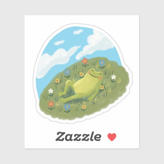 Sticker Whimsical Frog Chilling On The Hill Illustration (Feuille)