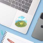 Sticker Whimsical Frog Chilling On The Hill Illustration (Ordinateur portable avec iPhone)