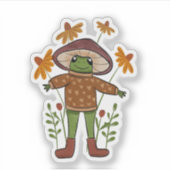 Sticker Whimsical Frog Cottagecore Illustration (Devant)