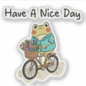 Sticker Whimsical Frog Riding A Bike Illustration (Devant)