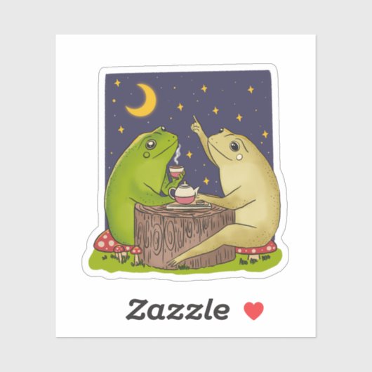 Sticker Whimsical Frogs Tea Party At Night Illustration (Feuille)