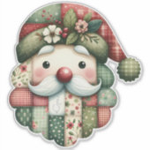 Sticker Whimsical Patchwork Santa Folk Christmas (Devant)