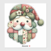 Sticker Whimsical Patchwork Santa Folk Christmas (Feuille)