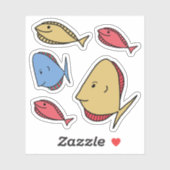 Sticker Whimsical Petits poissons rouge bleu jaune (Feuille)