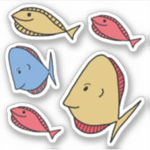Sticker Whimsical Petits poissons rouge bleu jaune (Devant)