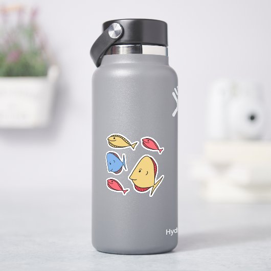 Sticker Whimsical Petits poissons rouge bleu jaune (HydroFlask)
