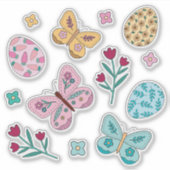 Sticker Whimsical Spring Floral, Papillons et Oeufs de Pâq (Devant)