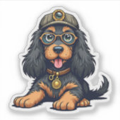 Sticker Whimsical Steampunk Cocker Spaniel, Detective Pup, (Devant)