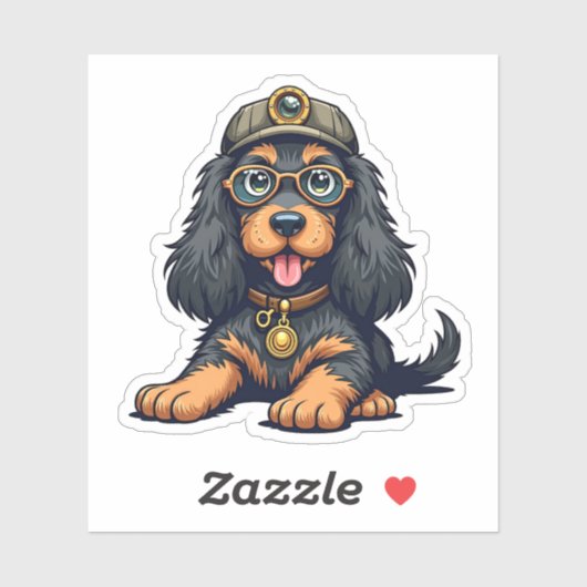 Sticker Whimsical Steampunk Cocker Spaniel, Detective Pup, (Feuille)