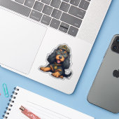 Sticker Whimsical Steampunk Cocker Spaniel, Detective Pup, (Ordinateur portable avec iPhone)