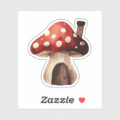 Sticker Whimsical Toadstool Mushroom House Illustration (Feuille)