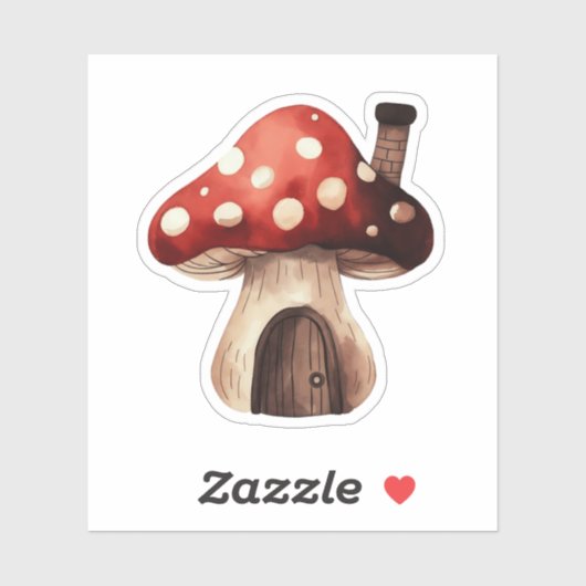 Sticker Whimsical Toadstool Mushroom House Illustration (Feuille)
