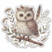 Sticker Whimsical Woodland Owl Botanical Illustration (Devant)