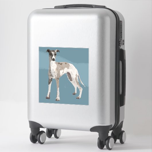 Sticker Whippet gris et blanc, arrière - plan bleu (Sur valise)