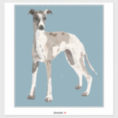 Sticker Whippet gris et blanc, arrière - plan bleu (Feuille)
