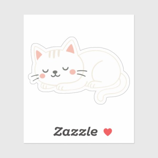 Sticker White Cat Sleeping – Adorable Soft Pet Art (Feuille)