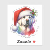 Sticker White Lab à Santa Hat Christmas (Feuille)