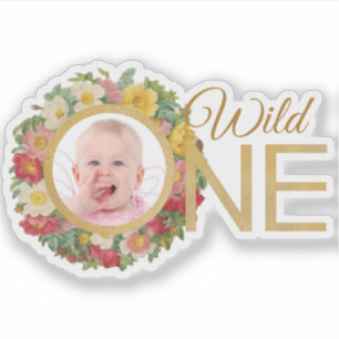 Sticker Wild One Girl Photo Rose Wreath Premier anniversai