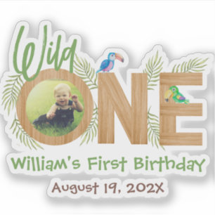 Sticker Wild One Photo Jungle Feuilles perroquets Lettres 