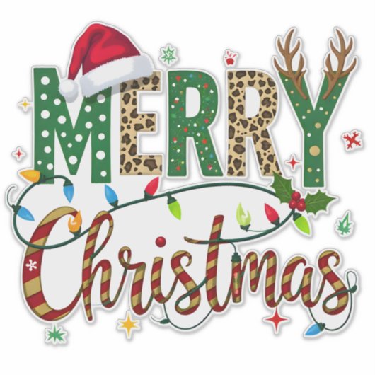 Sticker Wild & Whimsical Merry Christmas Leopard Print  (Devant)