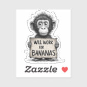 Sticker Will Work for Bananas - Humorous Monkey Sketch (Feuille)