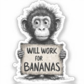 Sticker Will Work for Bananas - Humorous Monkey Sketch (Recto)