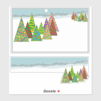 Sticker Winter scene with xmas trees