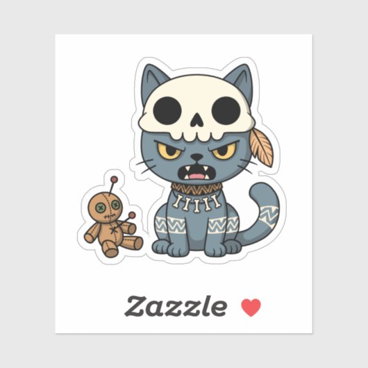 Sticker Witch Cat Voodoo Doll (Feuille)