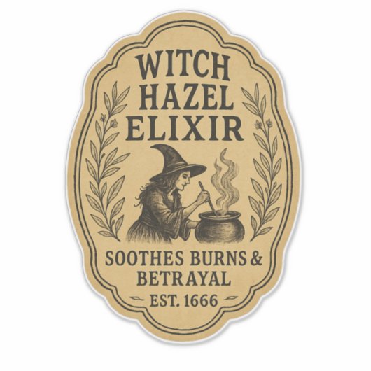 Sticker Witch Hazel Elixir - Halloween Apothecary Label (Devant)