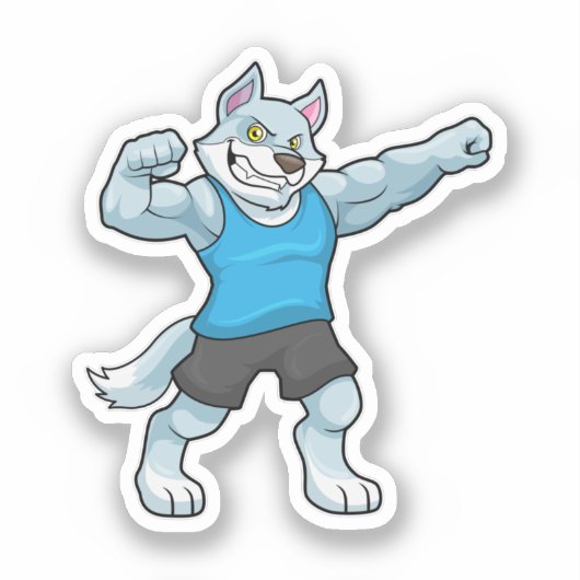 Sticker Wolf comme Bodybuilder avec les gros bras supérieu (Recto)