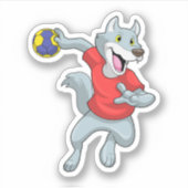 Sticker Wolf comme joueur de handball avec Handball (Devant)